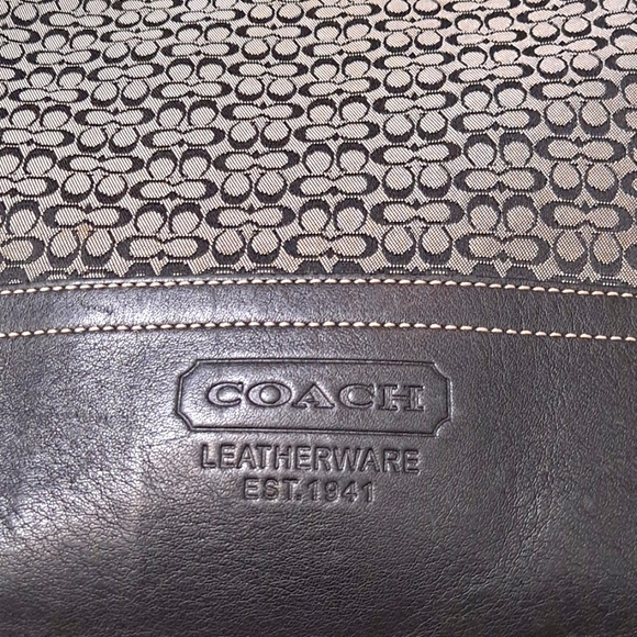 Coach Signature Canvas Leather Tote Shoulder Handbag Bag Grey/Black F11666 - Picture 3 of 10